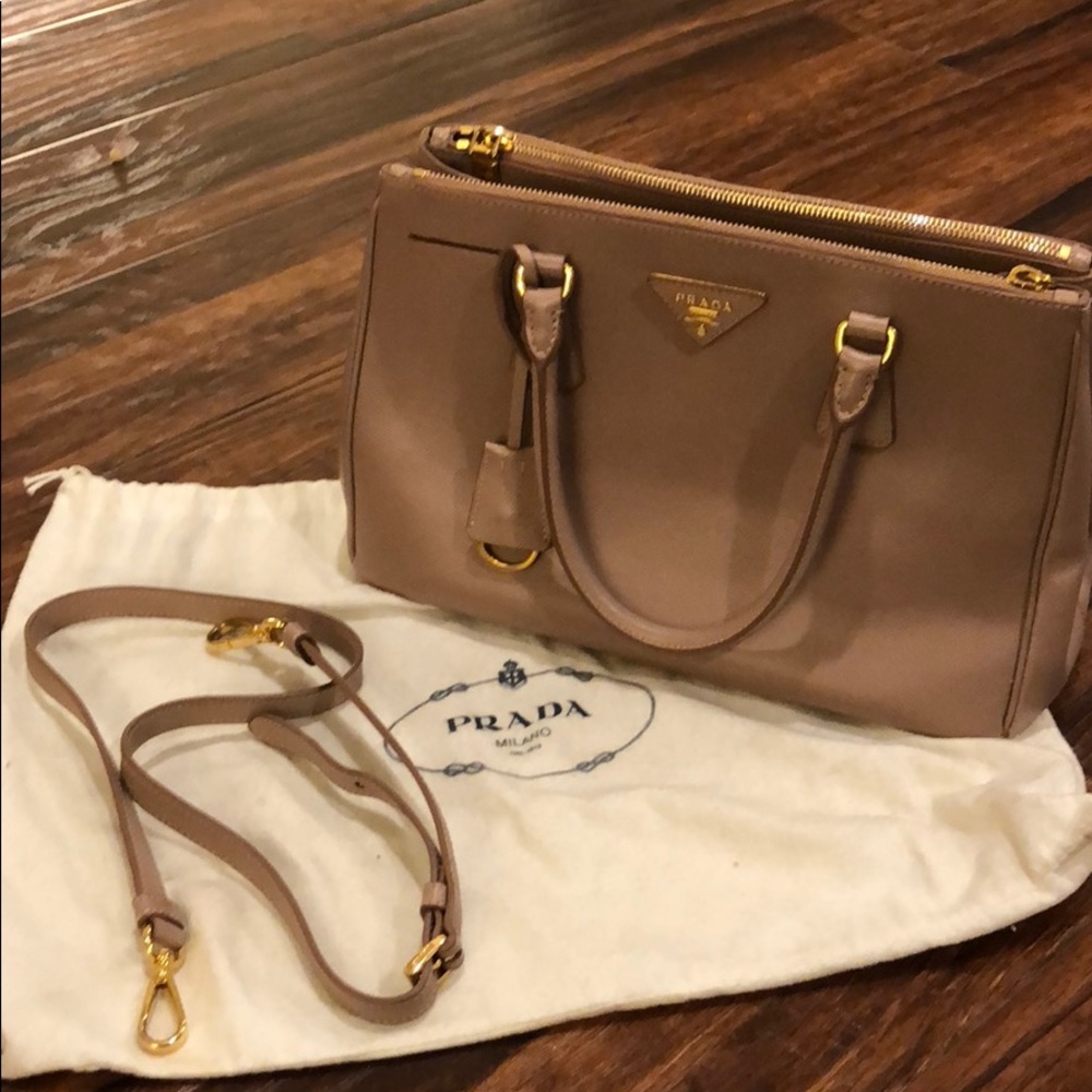 Prada Taupe Leather Satchel with Gold Hardware - Picture 1 of 8